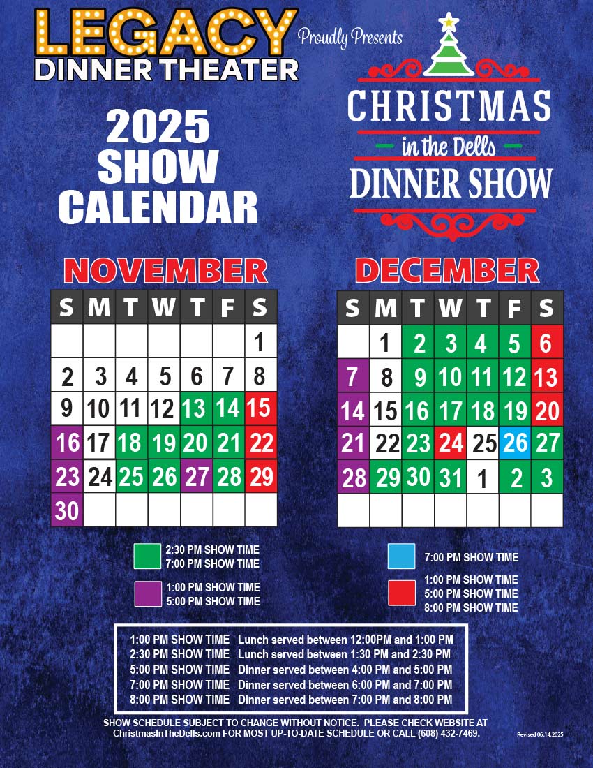 Christmas in the Dells Dinner Show Schedule