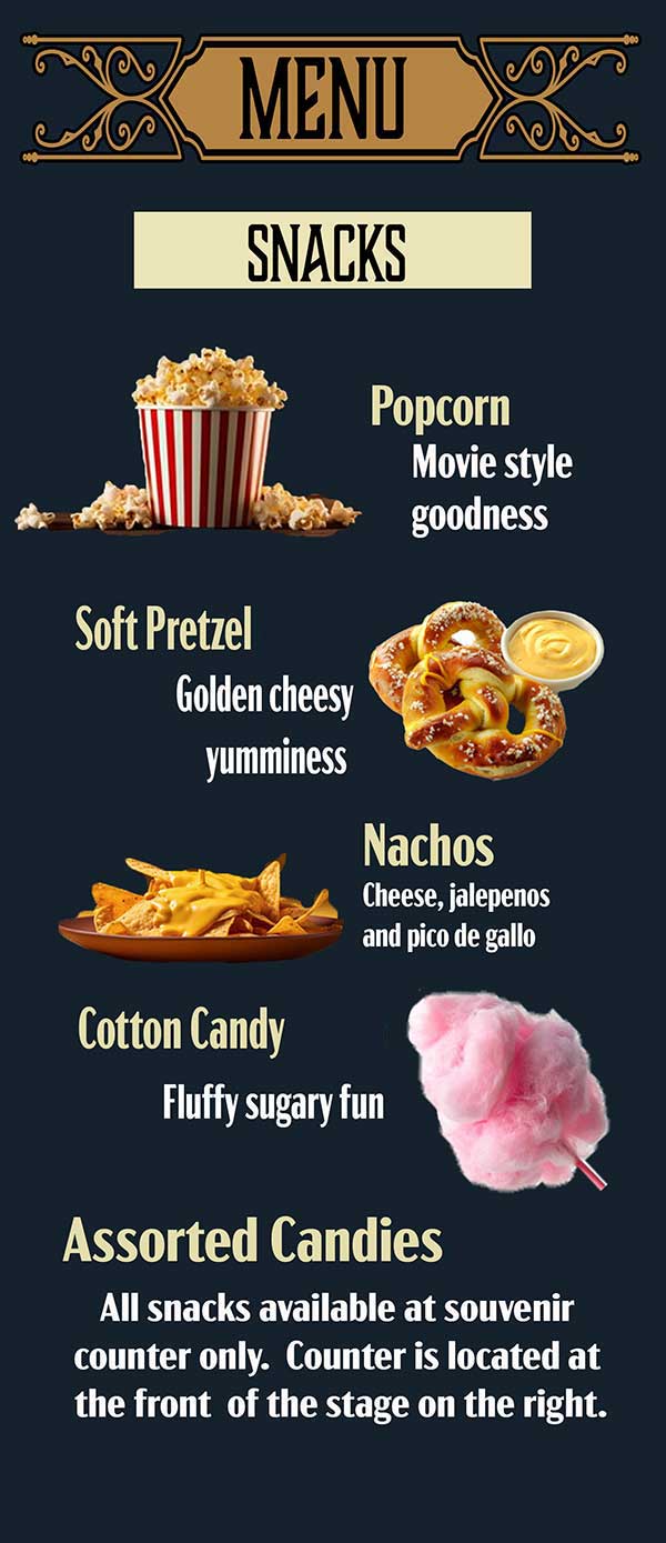 Popcorn Soft Pretzel Nachos Cotton Candy Assorted Candies