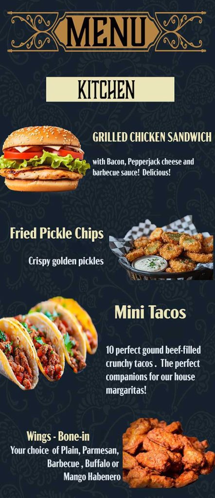 Grilled Chicken Sandwich Fried Pickle Chips Mini Tacos Bone In Wings