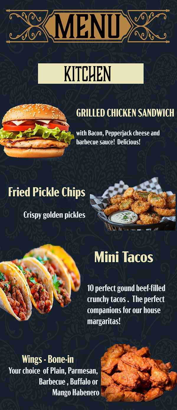 Grilled Chicken Sandwich Fried Pickle Chips Mini Tacos Bone In Wings